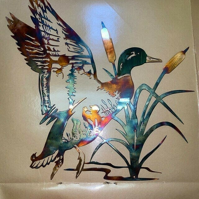 solo mallard hunting & trout fishing scene metal wall art solo mallard hunting &