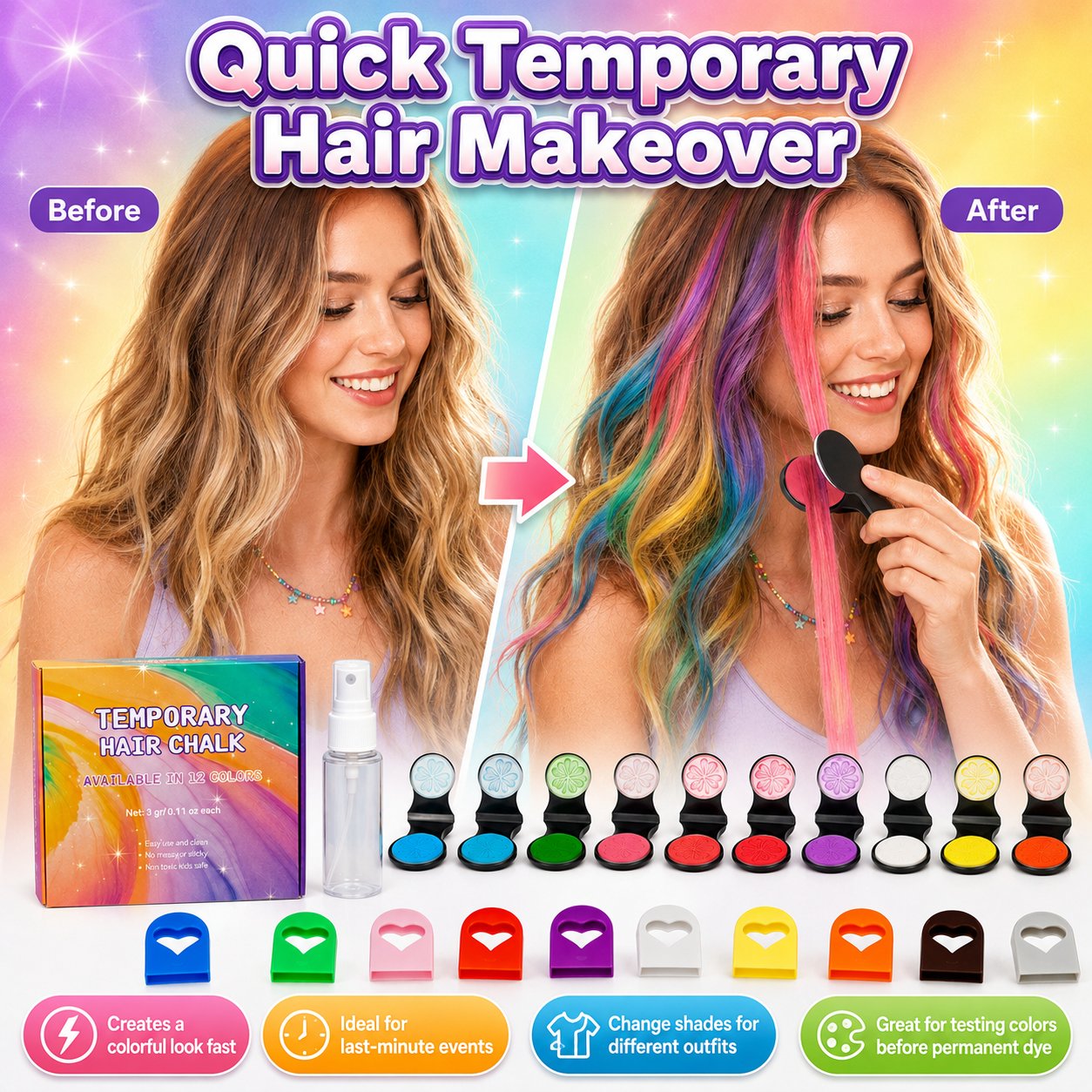 Temporary colorful hair makeover Temporary colorful hair makeover