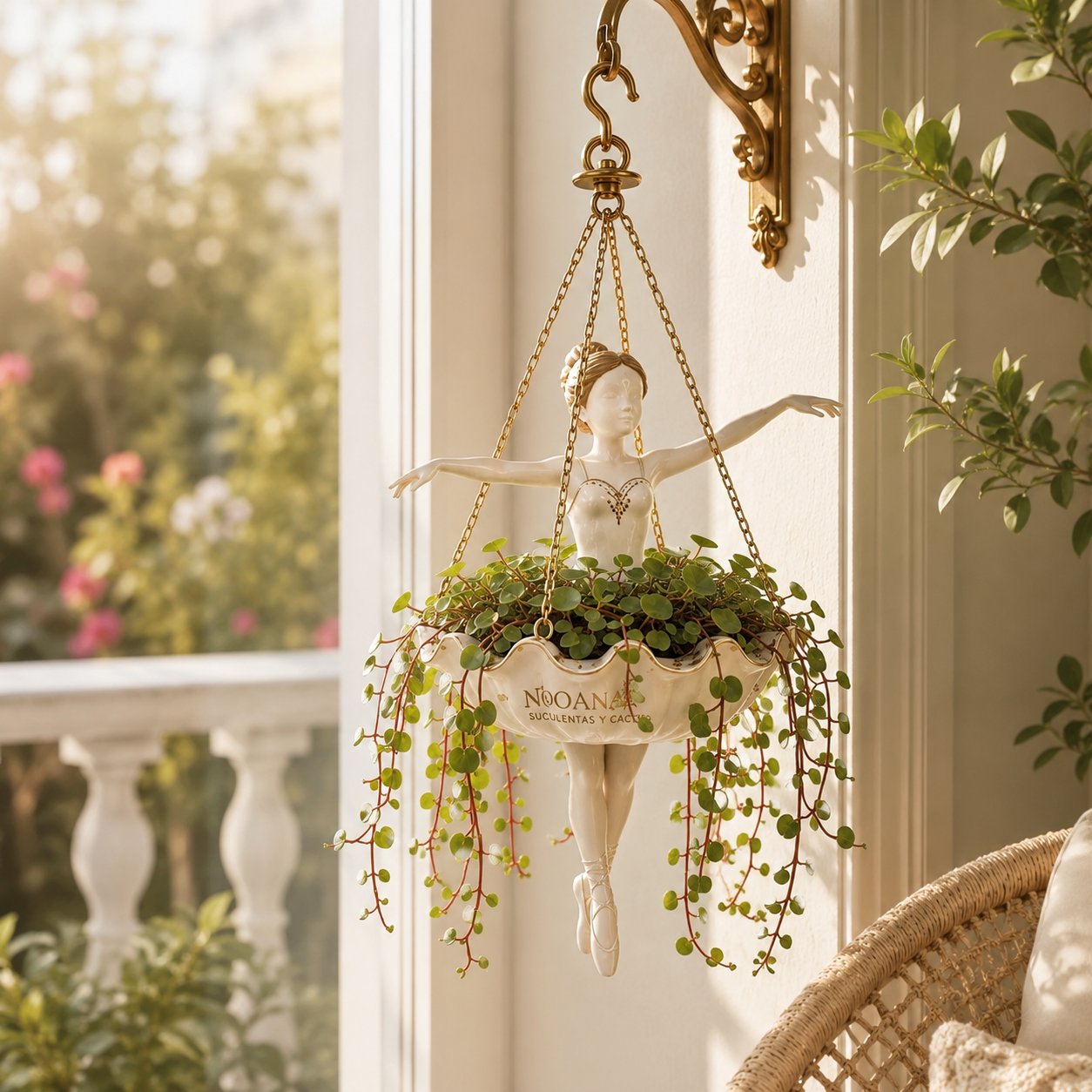 Ballerina hanging planter beside a sunny window