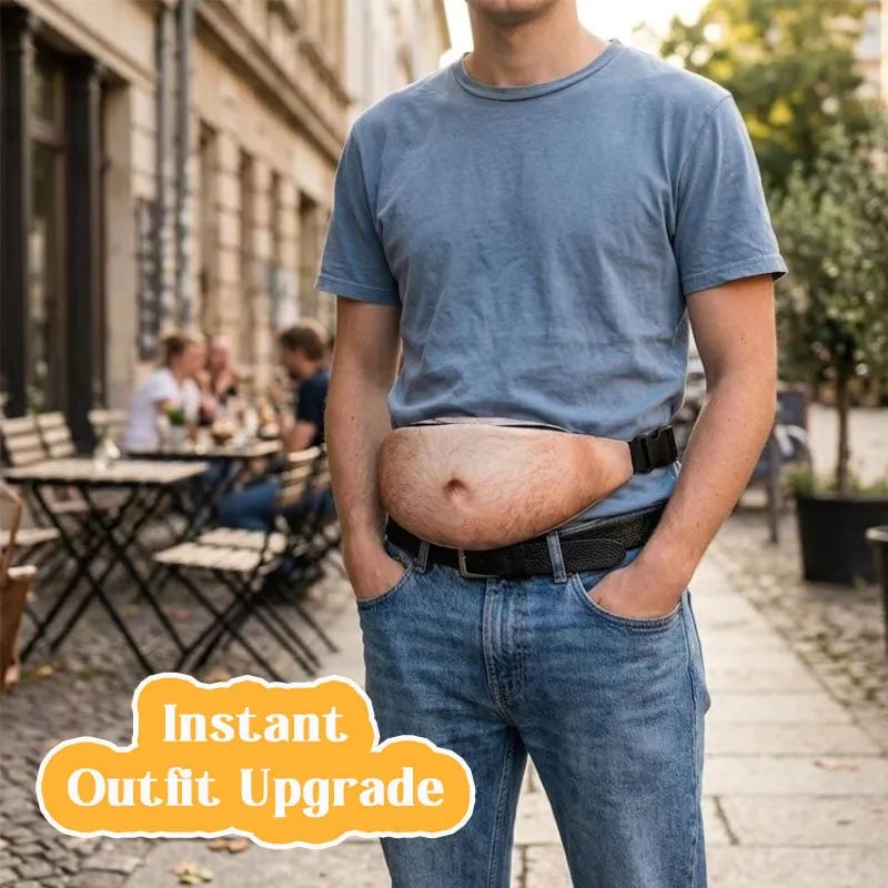 Novelty belly bag worn with everyday clothes