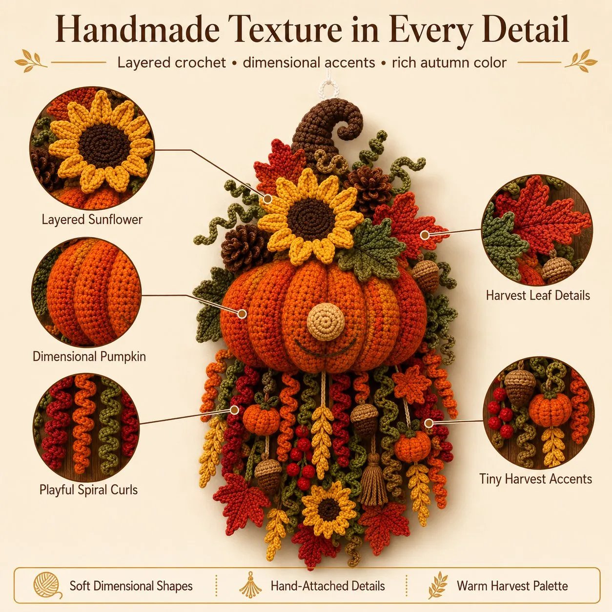 Dimensional Crochet Seasonal Door Hanger Details