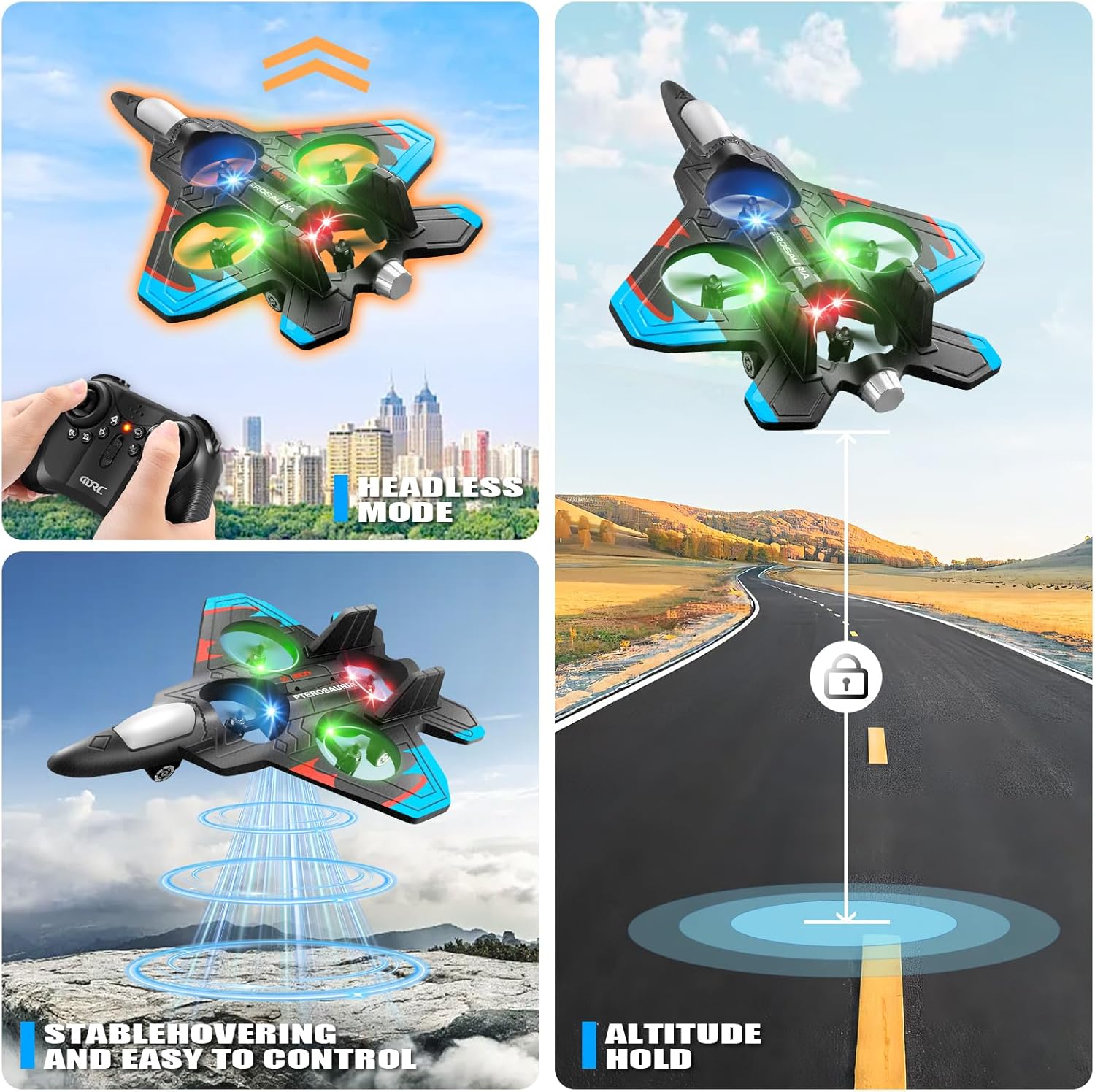 ✈️Stunt RC Fighter! 360° Rolling + Vertical Takeoff/Landing, 3 Speed Modes + Colorful LED, Create New Flying Fun~