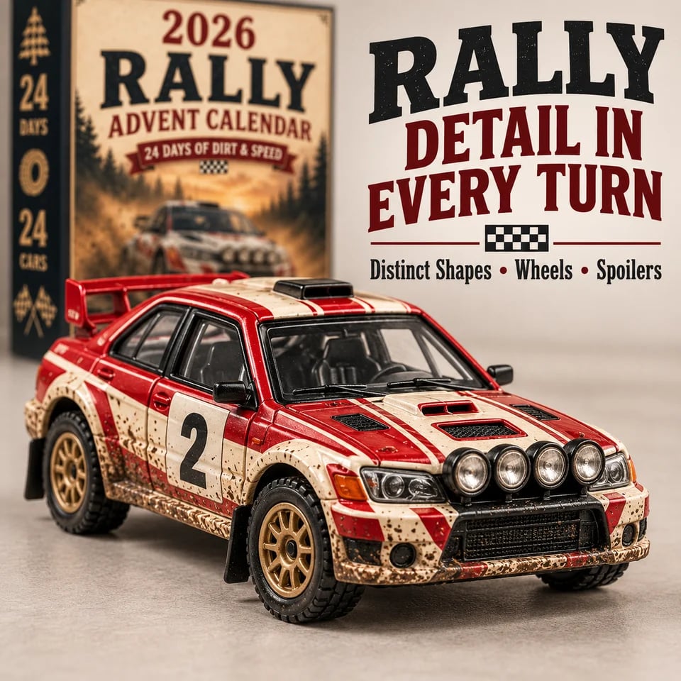 Close-up of a red rally car miniature