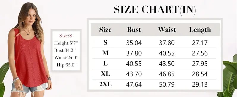 Product Introduction of WIHOLL Womens Tank Tops Sleeveless Eyelet Embroidery Scoop Neck Loose Fit Casual Summer Flowy #Springtok 25