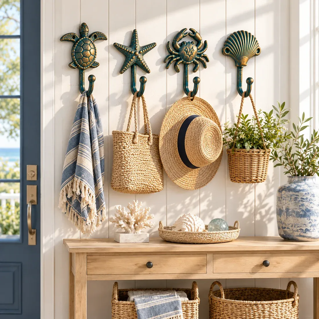 Ocean wall hooks styled as a coastal gift