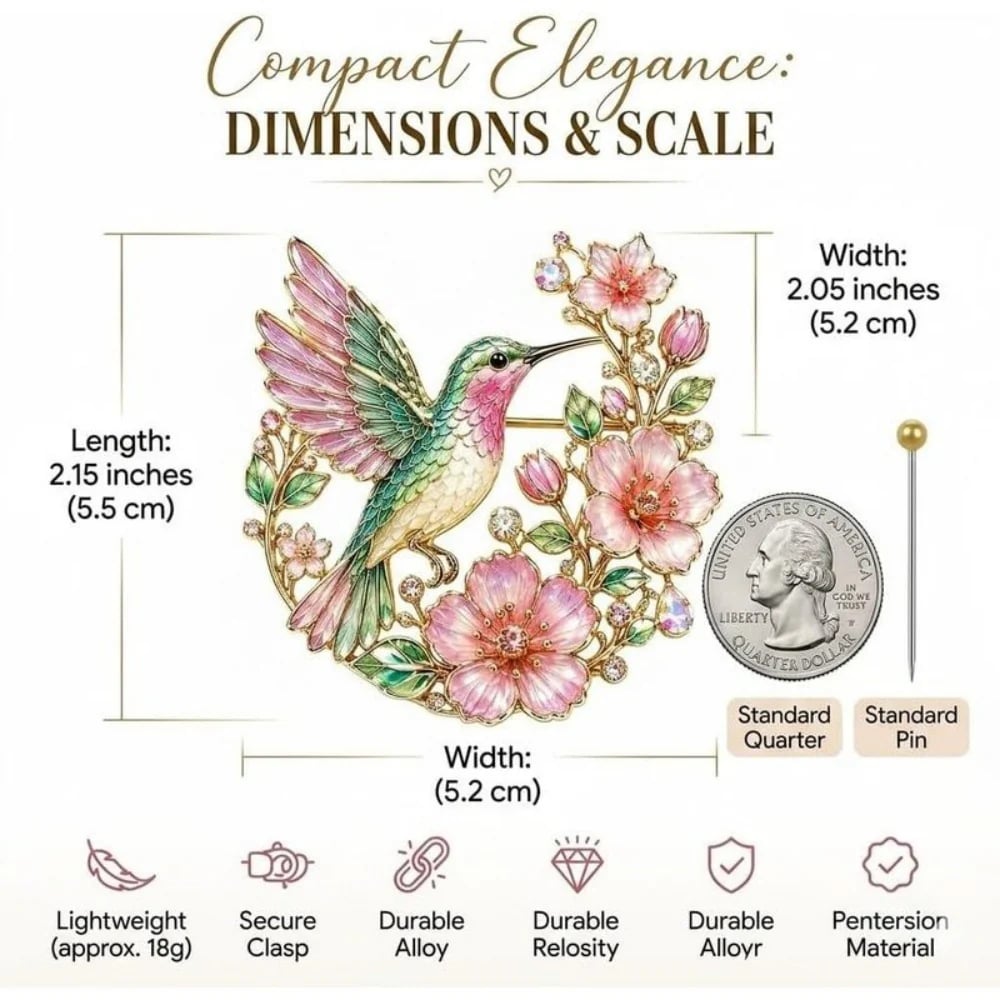 Hummingbird brooch details