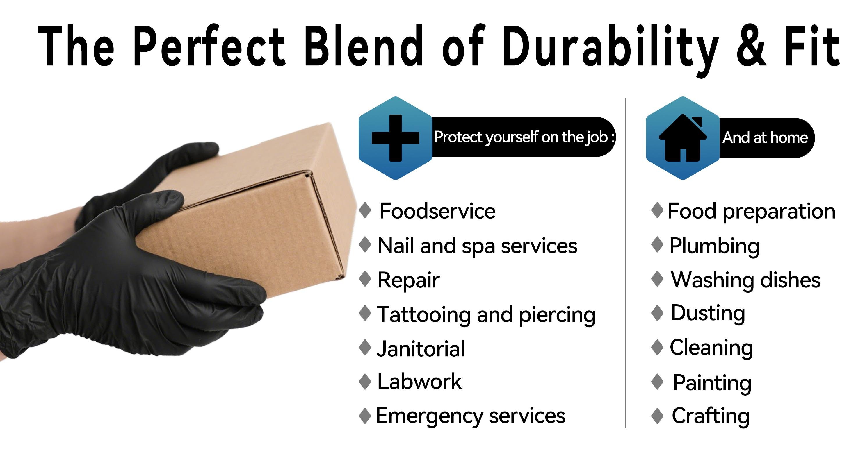 OVF Black Nitrile Gloves, 5mil Heavy Duty Soft Disposable Gloves, 100 Count Latex Free Powder Free Reusable Gloves for Cleaning, Auto Repair, Food Processing, Tattoo, Hair Dye, Kitchen, Salon, Gardening (M-XL Sizes)