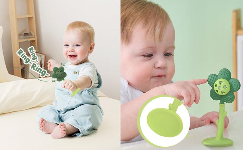 Sunnyflower Teether Rattle 2-in-1, Joyfulia Baby Silicone Infant Teething Toy with Suction Base, BPA Free Pacifier Sunnyflower Teether Rattle 2-in-1, Joyfulia Baby Silicone Infant Teething Toy with Suction Base, BPA Free Pacifier