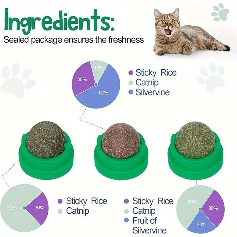 Catnip Toys Balls 4 Pcs, Extra Cat Energy Ball, Edible Kitten Silvervine Toys, Healthy Kitty Teeth Cleaning Dental Chew Toys, Cat Wall Treats Cat Stuf