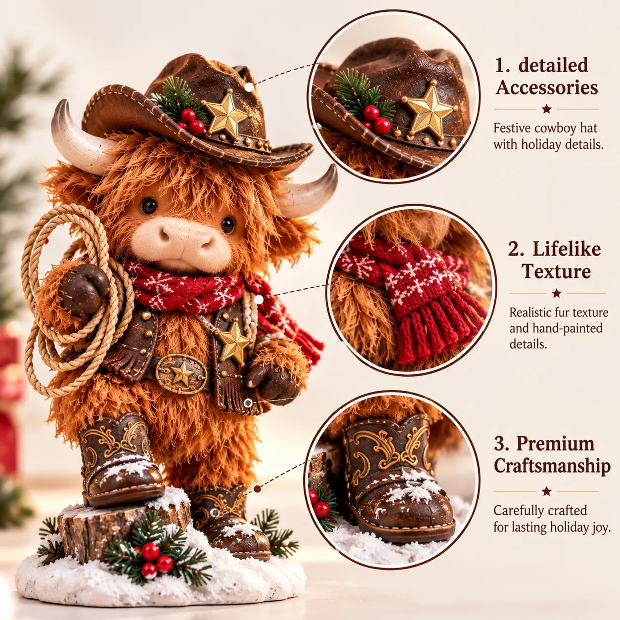 Cowboy Christmas Highland cow figures Cowboy Christmas Highland cow figures