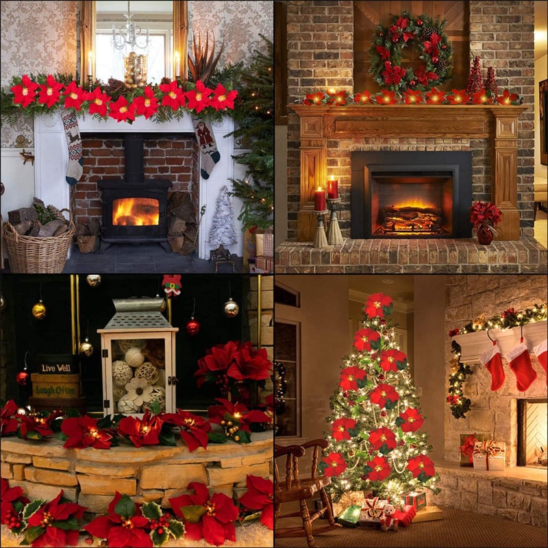 LED poinsettia flower garland product display