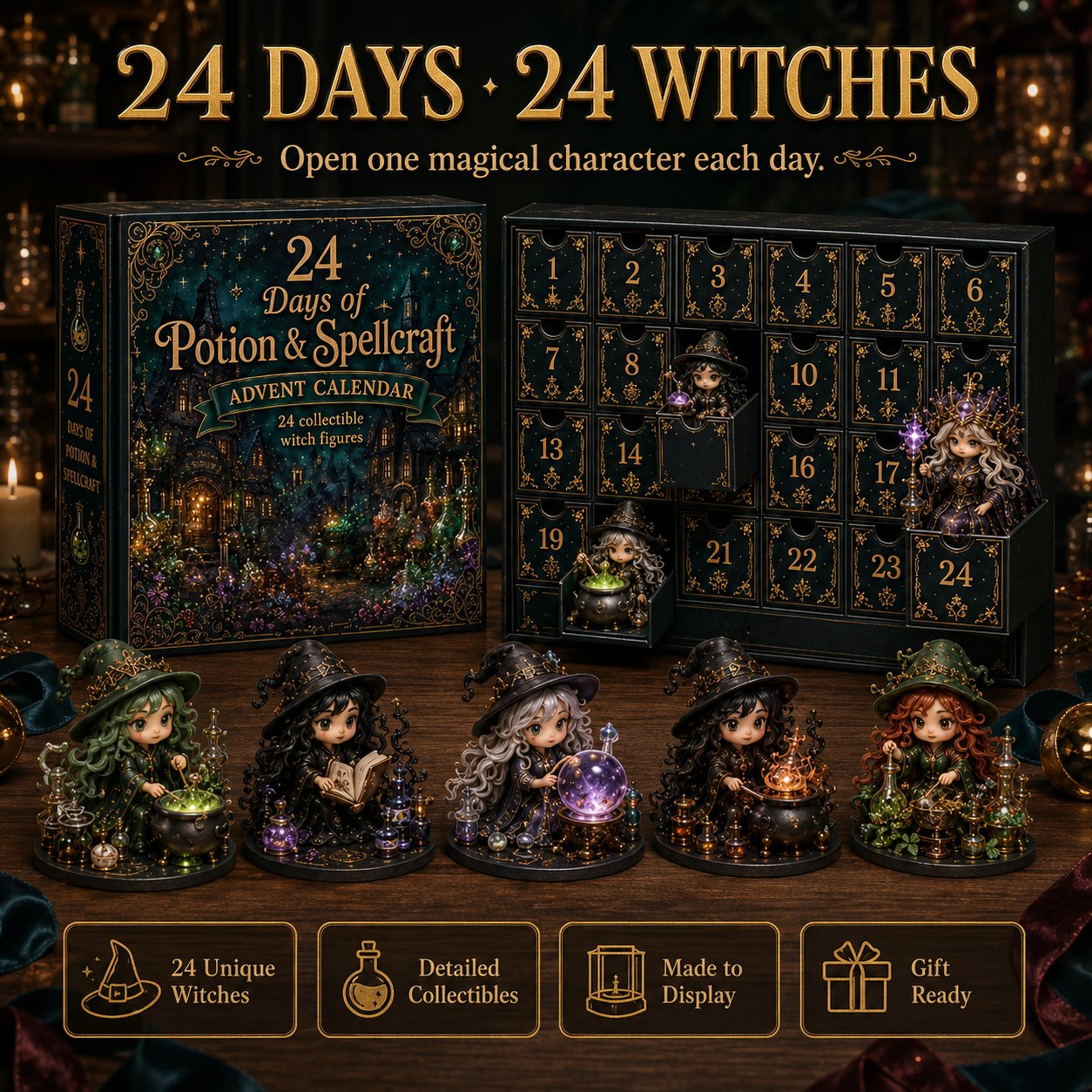 Witch Advent Calendar presented as a fantasy collector gift