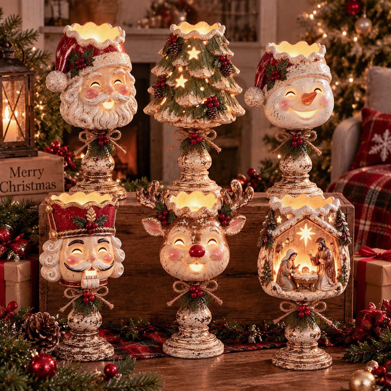 Vintage Christmas glow candle holder