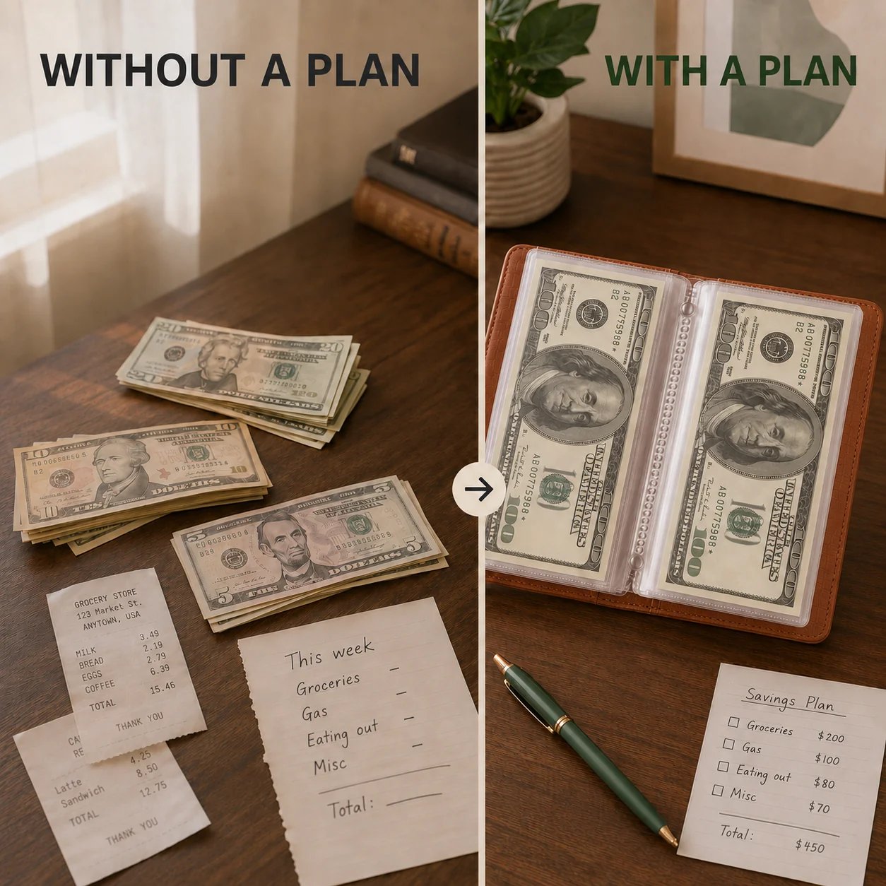 Interior view of a savings notebook for cash organization and planning