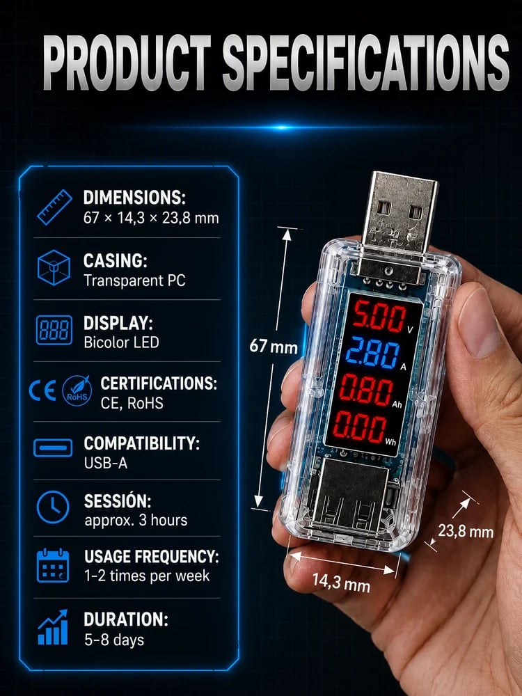 USB battery maintenance device dimensions and specifications