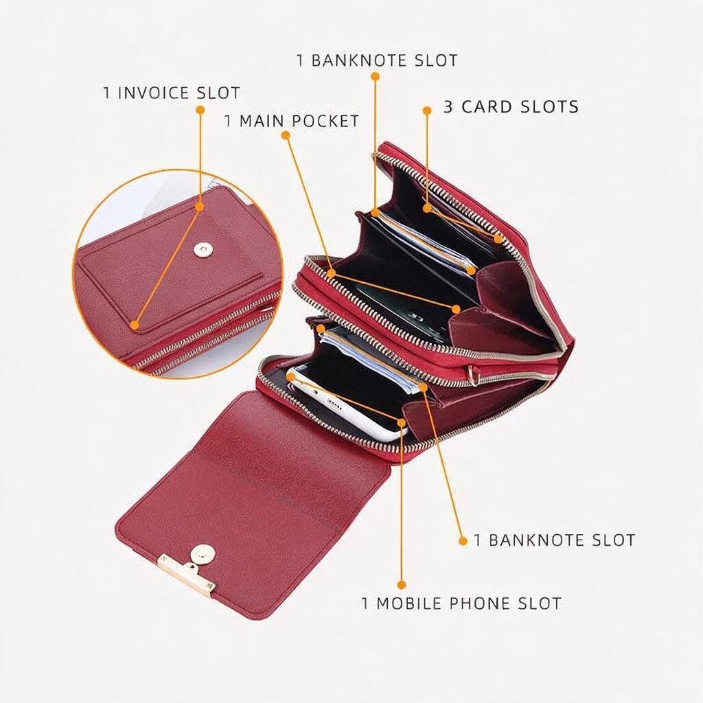 PU leather touchscreen phone bag with gold-tone hardware