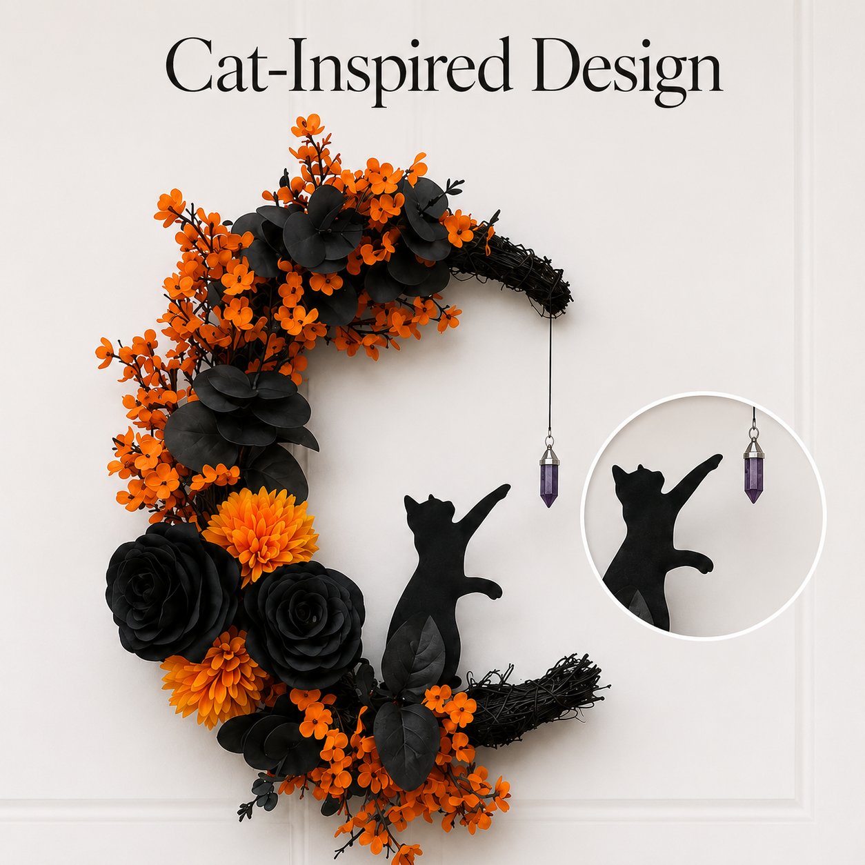 Black cat Halloween wreath