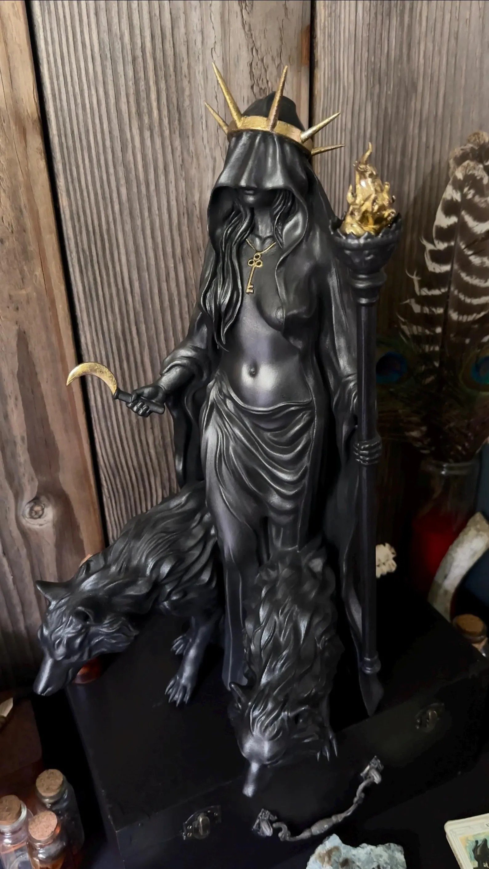 Gothic Hecate statue for mystical home decor