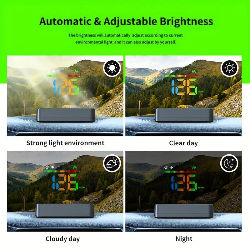 KUOWEIHUD Car HUD Head-up Display Universal Fit for All Models Digital Speedometer MPH LED Ambient Lighting Speed Alert ABS+PC Material 99.5*65*20 mm