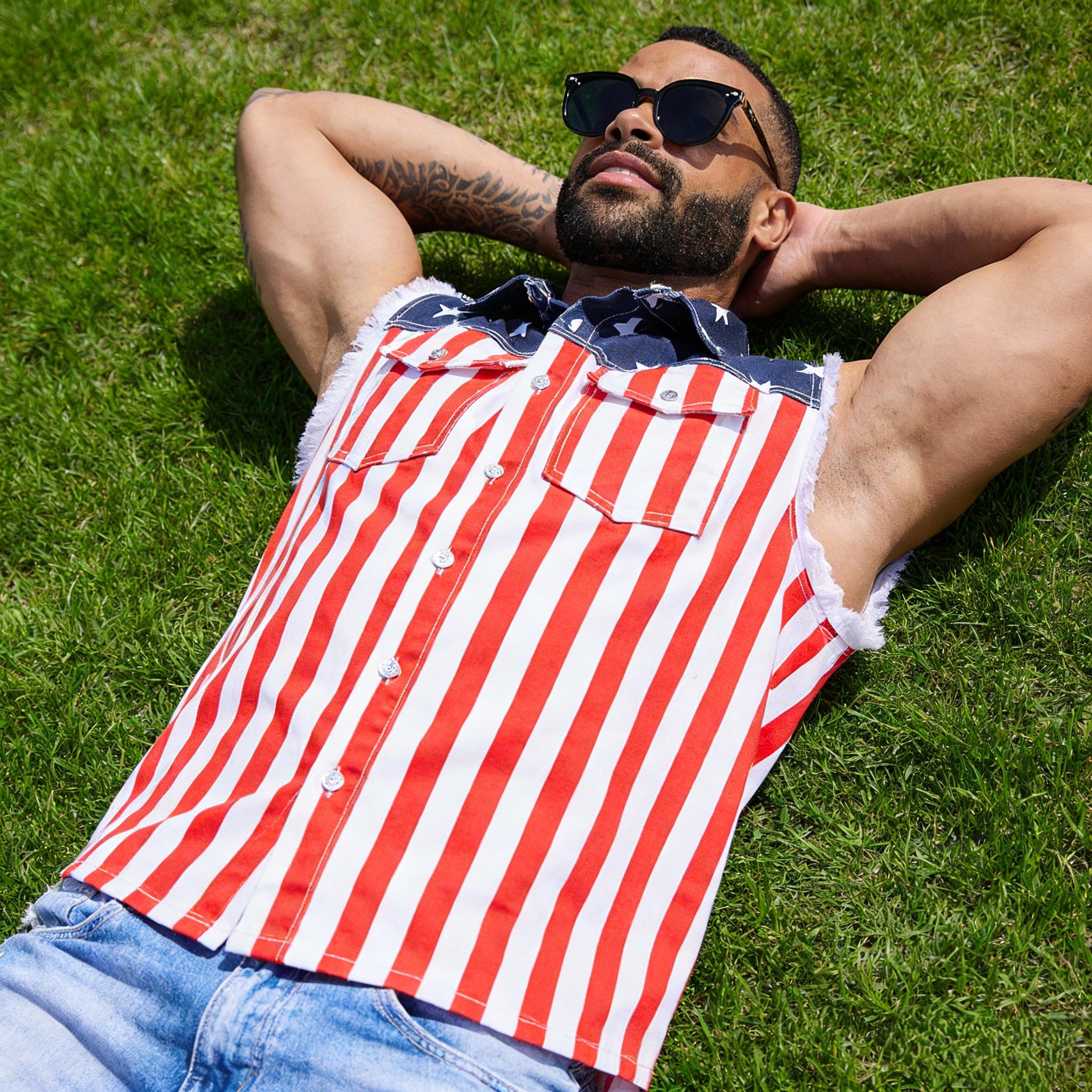 Yuanbang 4th of July Men’s American Flag Denim Vest USA 250th Birthday Independence Day Sleeveless Summer Casual Jacket Patriotic Style Outdoor Fashion Menswear Father's Festival Dad Gifts Guys Love Top Summer Wins