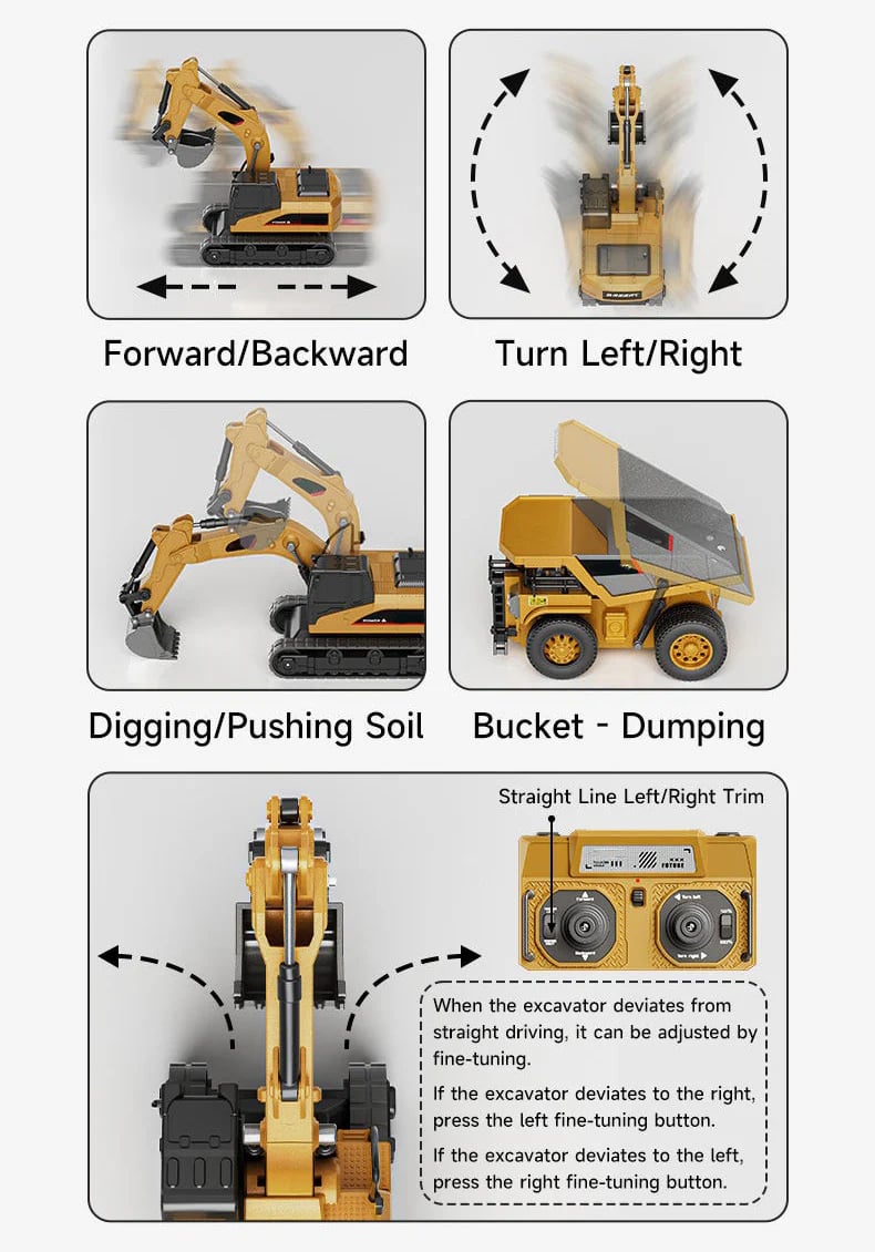 🚜 1/64 Premium Alloy Mini RC Construction Set – Forklift, Excavator & Dump Truck (FREE Shipping Today Only)