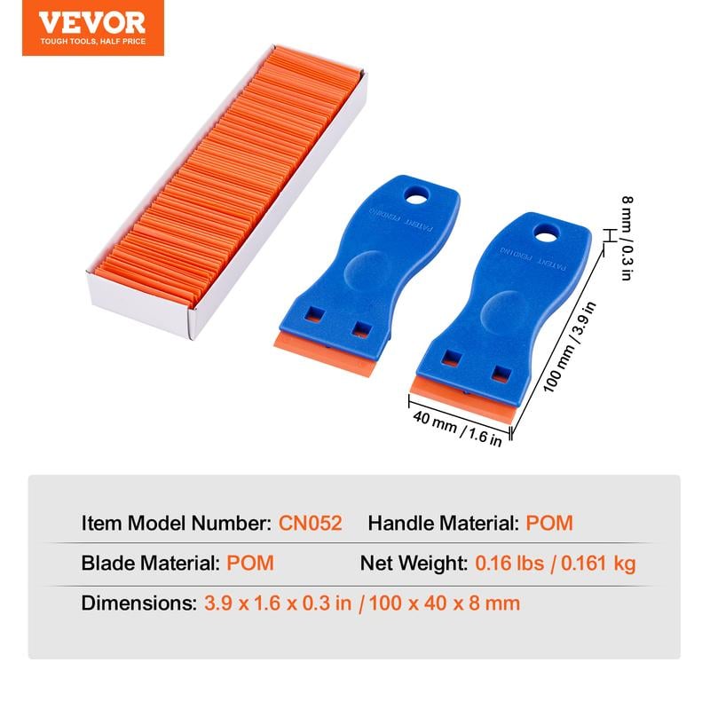 VEVOR Plastic Razor Blade Scraper, 2PCS Scraper Tool, 120PCS Plastic Blades, Cleaning Scraper Remover for Stickers, Decals, Adhesive, Labels, Paint from Glass, Car, Window, Caulk, No Scratches, Blue 6