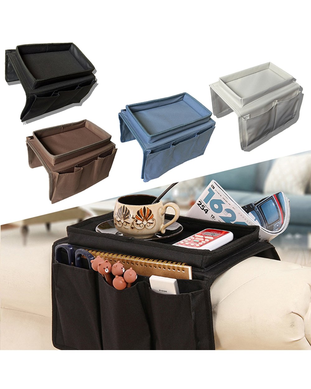 Sofa Armrest Tray With Organiser