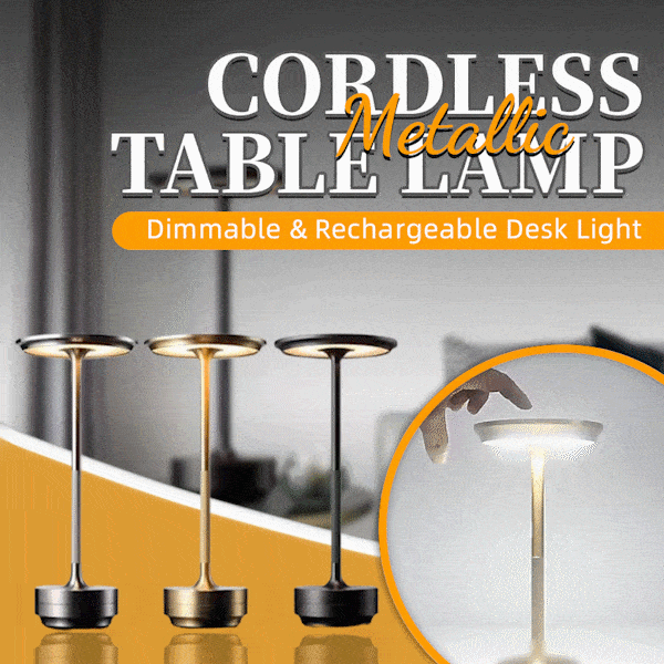 Metallic Cordless Table Lamp Dimmable & Rechargeable Desk Light