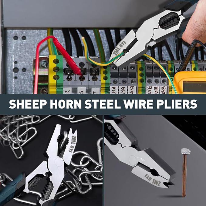 ZML 6-in-1 Multi-Function Wire Stripper Pliers CR-V Steel Diagonal Cutters for Nails Electrical Cables Special Tools with Adjustable Cutting Depth and Sharp Blades - Hardware