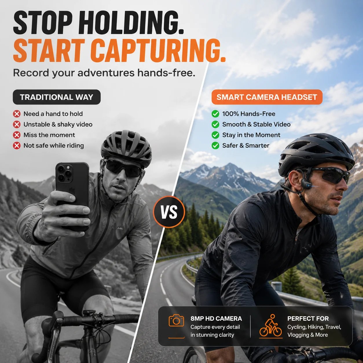 Smart camera headset for hands-free POV video recording