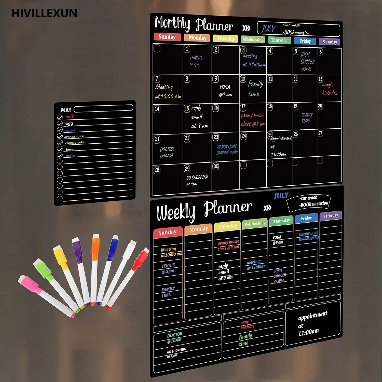 magnetic dry erase planner attached to refrigerator