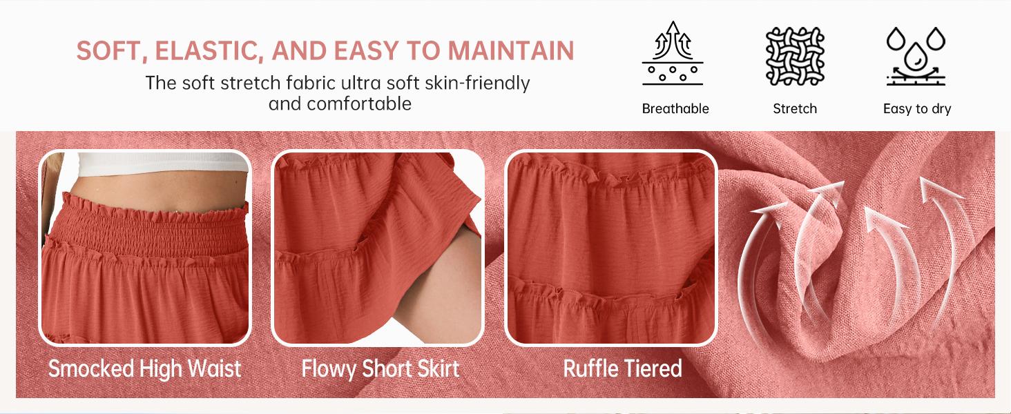 Lepunuo Women's Boho Floral Skorts, Flowy Tiered Ruffle Elastic-Waist Bottoms with Built-in Shorts and Pockets, Casual Style Lepunuo Women's Boho Floral Skorts, Flowy Tiered Ruffle Elastic-Waist Bottoms with Built-in Shorts and Pockets, Casual Style