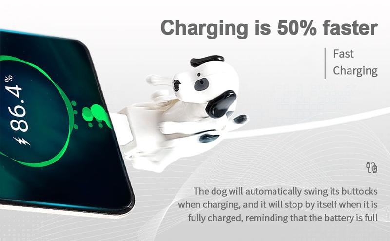 Christmas Gift Idea, Funny Dog Charging Cable for Smartphones, USB Data Transmission, Mini Graduation Season Gift, Compatible with Type-C/iPhone, Super Fast Charger, TPE Material, 1.2m Length, White/Orange