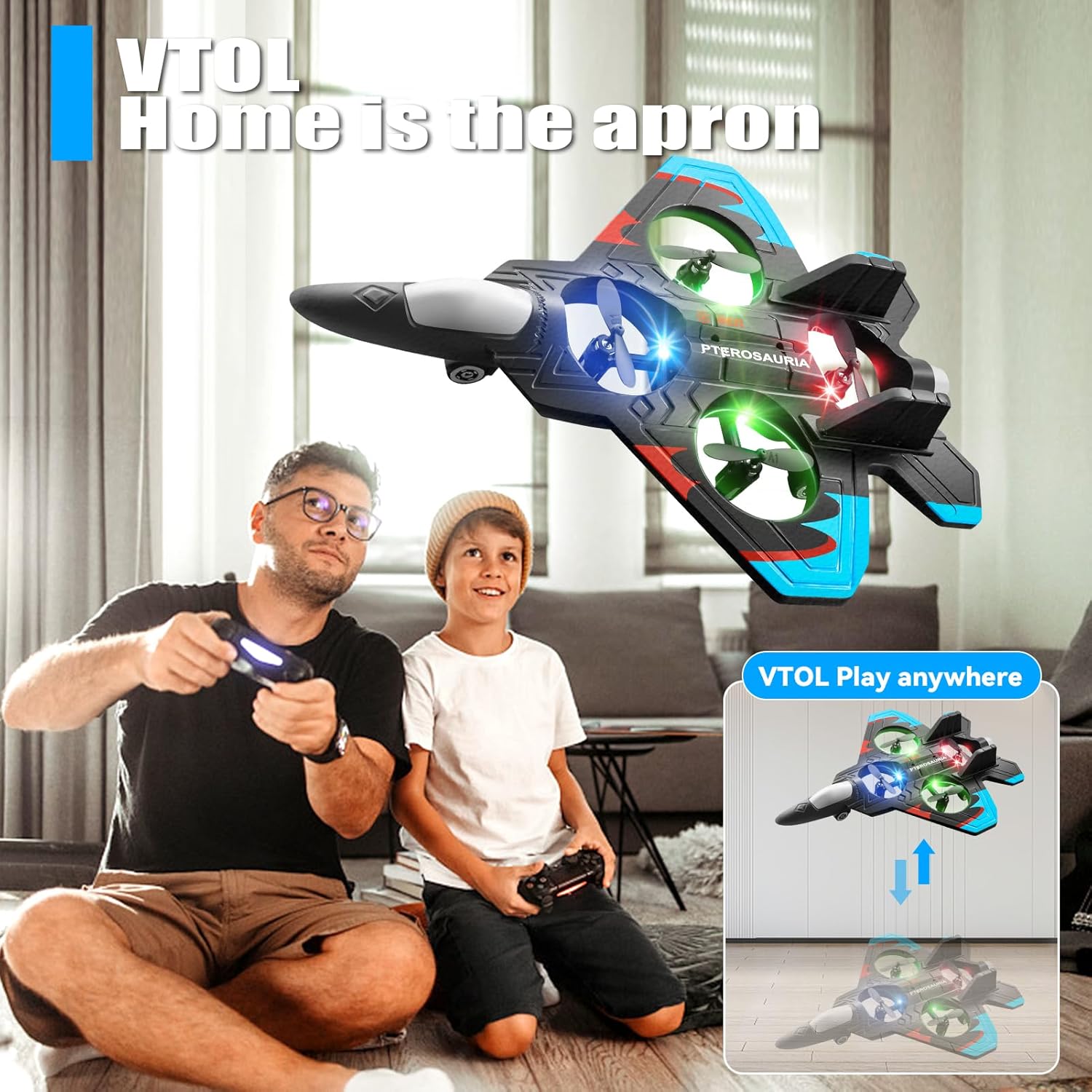 ✈️Stunt RC Fighter! 360° Rolling + Vertical Takeoff/Landing, 3 Speed Modes + Colorful LED, Create New Flying Fun~