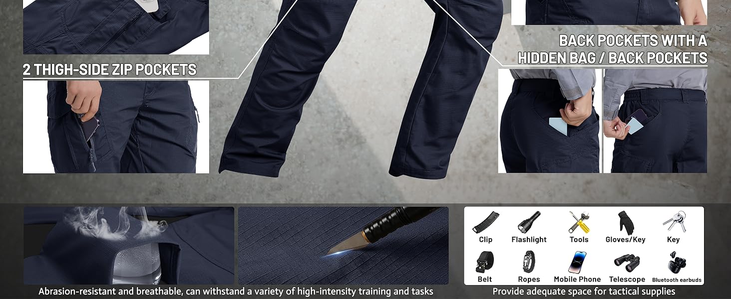TACVASEN Mens Outdoor Tactical Pants Water Resistant Military Cargo Hiking Pants Lightweight Ripstop
