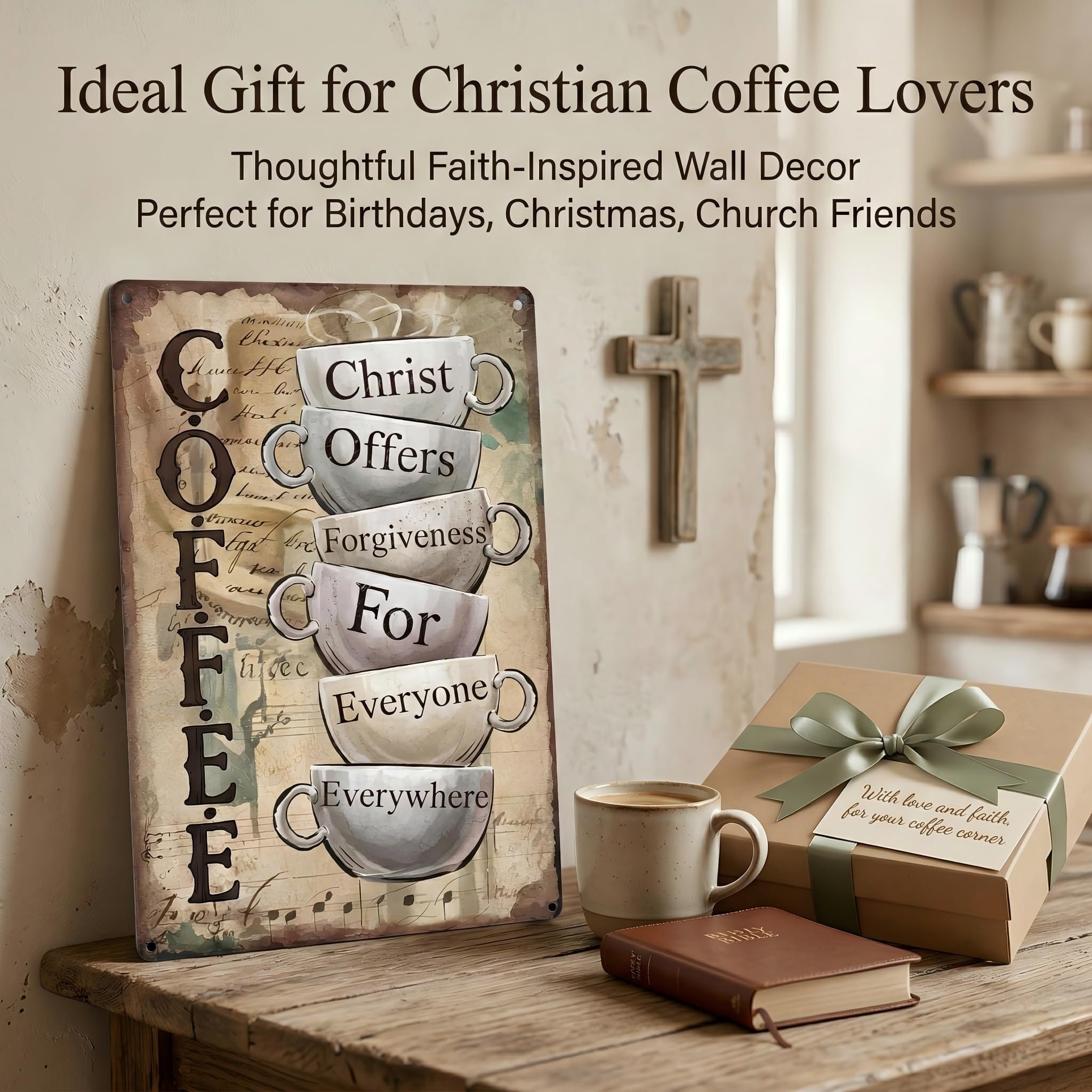 Christ Offers Forgiveness for Everyone 12x8 Metal Sign – Wall Art for Christian Kitchen & Indoor Porch, Rustic Coffee Station Decor,Office, Church & Funny Gifts