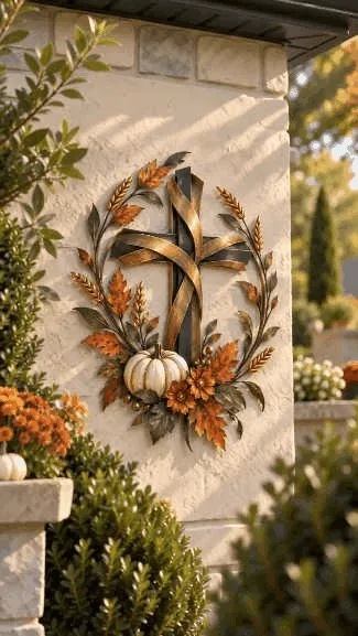 Autumn Cross and Pumpkin Harvest Wall Decor