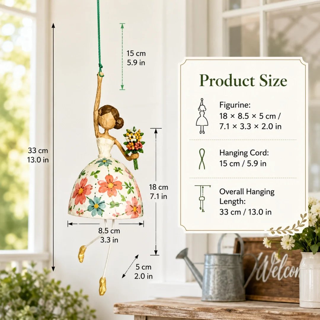 Hanging lady ornament size guide