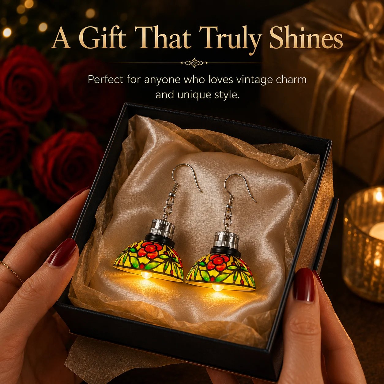Vintage light-up chandelier earring close detail Vintage light-up chandelier earring close detail