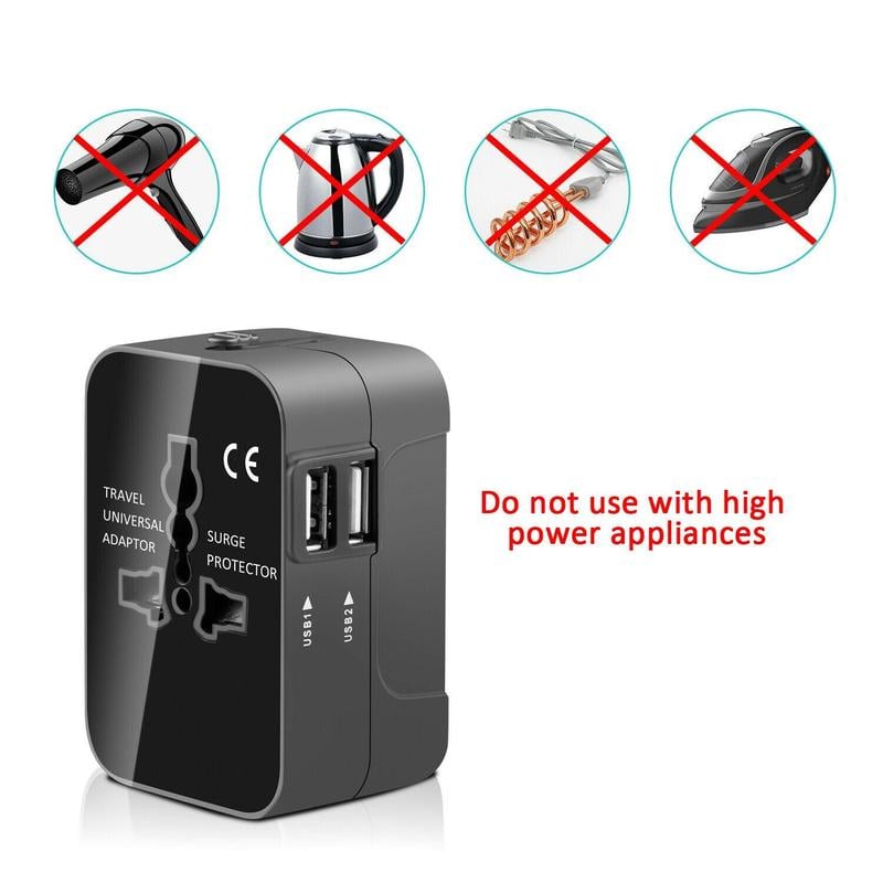 Product Introduction of Universal Travel Plug Adapter, 2 USB Ports World Travel AC Power Adapter, Non-Fusion AC Power Adapter, Tech Gadgets 9