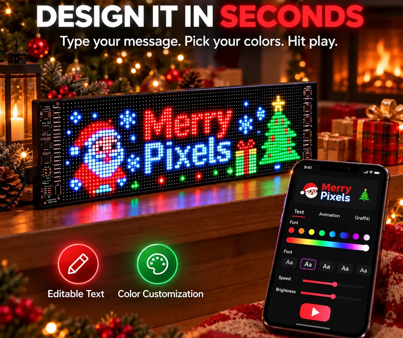 Christmas LED car display with festive graphics