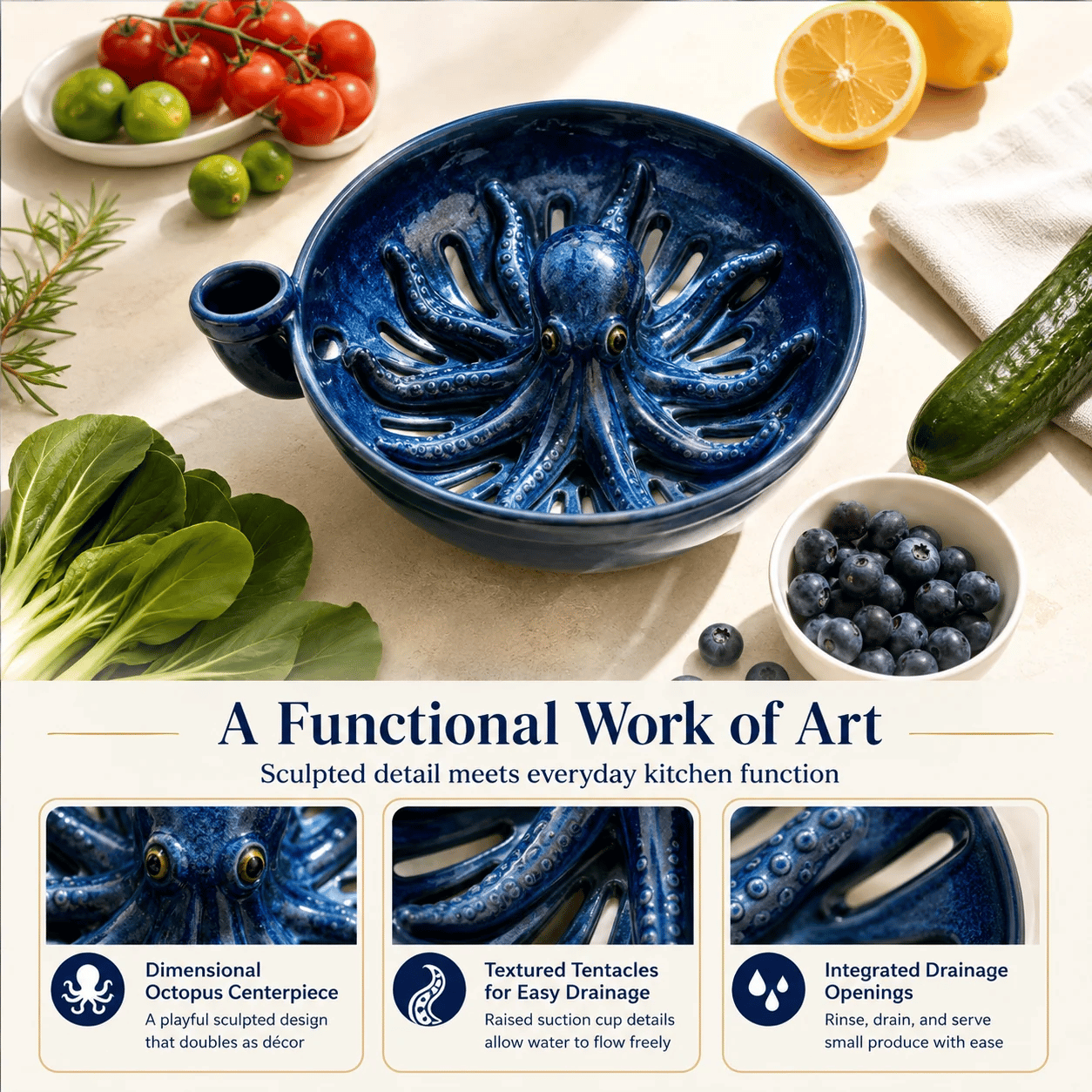 Functional octopus berry colander
