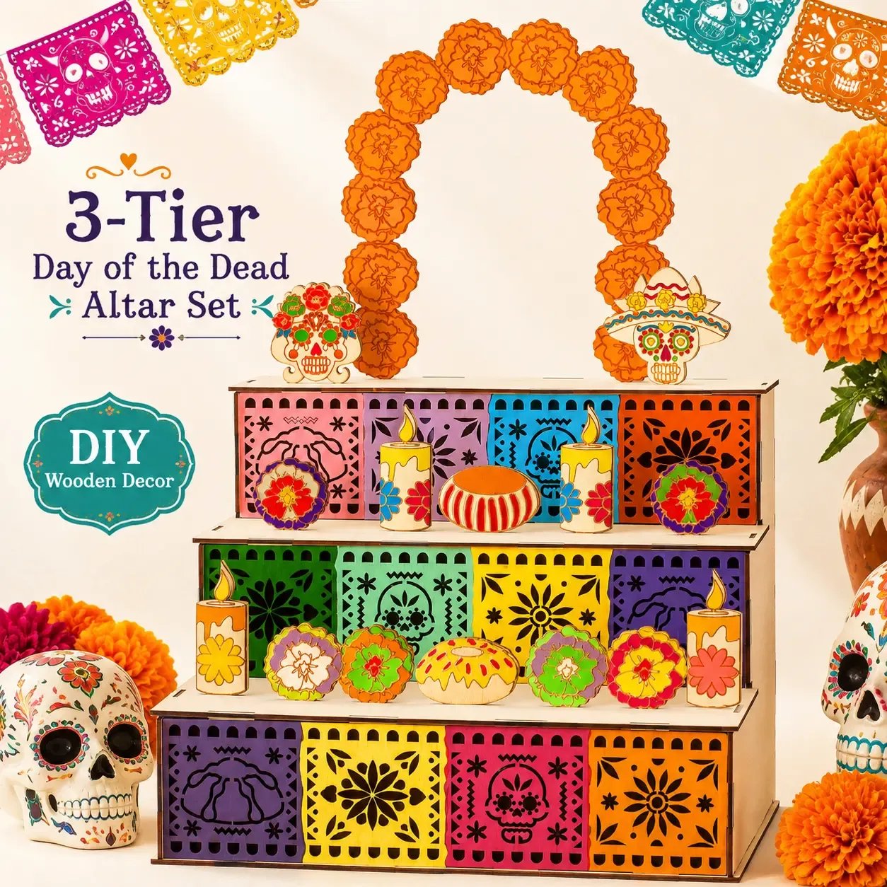 Pieces included with Day of the Dead altar set