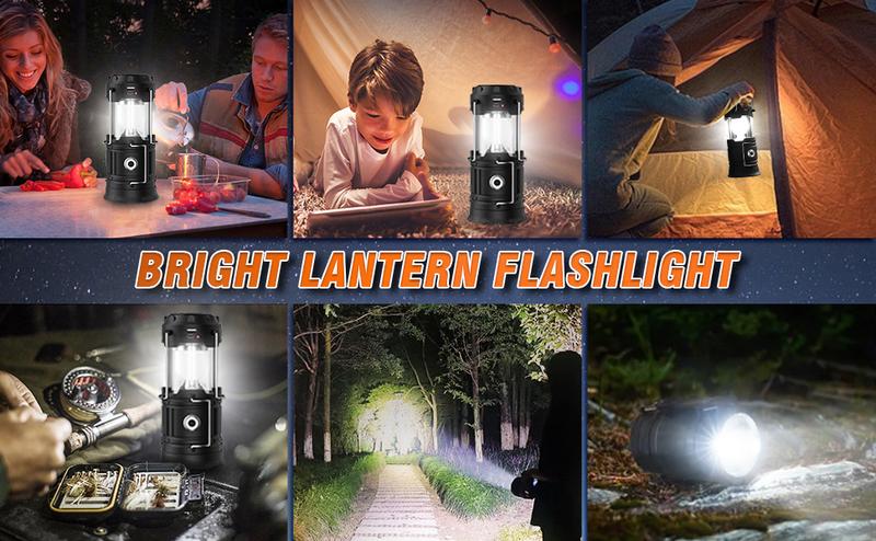 TikTokTopSeller 4-Pack Collapsible LED Camping Lanterns Lightweight Waterproof Solar & USB Rechargeable Multifunctional Flashlight for Outdoor Hiking Emergency Power Outages Survival Gear & Camping Accessories