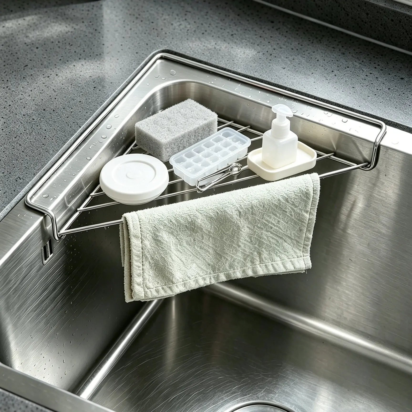 Corner sink shelf storage capacity