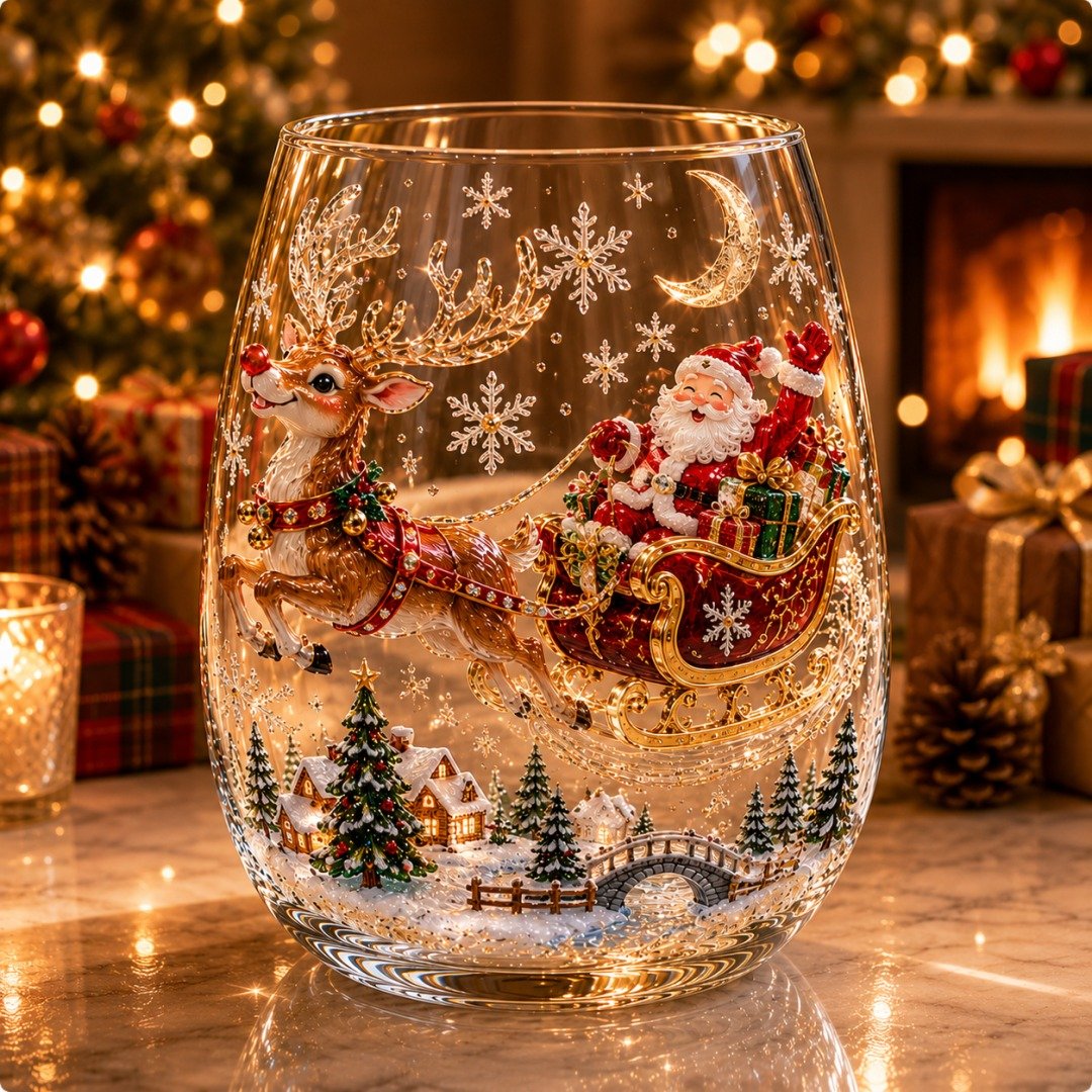 Reindeer Sleigh Christmas Glass