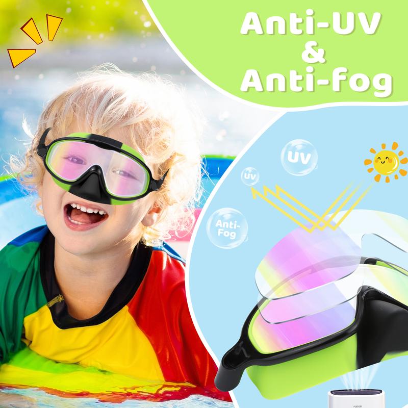 [momhack] Vvinca 2 Pcs Kids-Swim-Goggles with Nose Cover,   Wide View Anti Fog UV Anti Shattered Lens for Kids 3-6/6-15 3