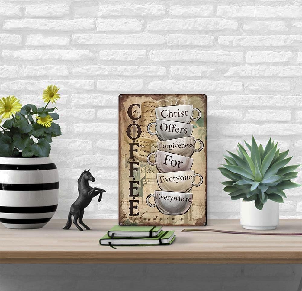 Christ Offers Forgiveness for Everyone 12x8 Metal Sign – Wall Art for Christian Kitchen & Indoor Porch, Rustic Coffee Station Decor,Office, Church & Funny Gifts