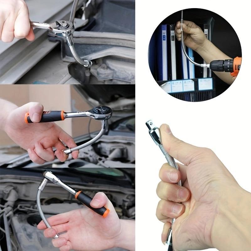 1/2 Inch 35cm Socket Ratchet Wrench Set - 3 Bendable Shafts, Wrench Extender Tool, Connecting Rod - Automotive Car Repair Tools for Home & Car Maintenance