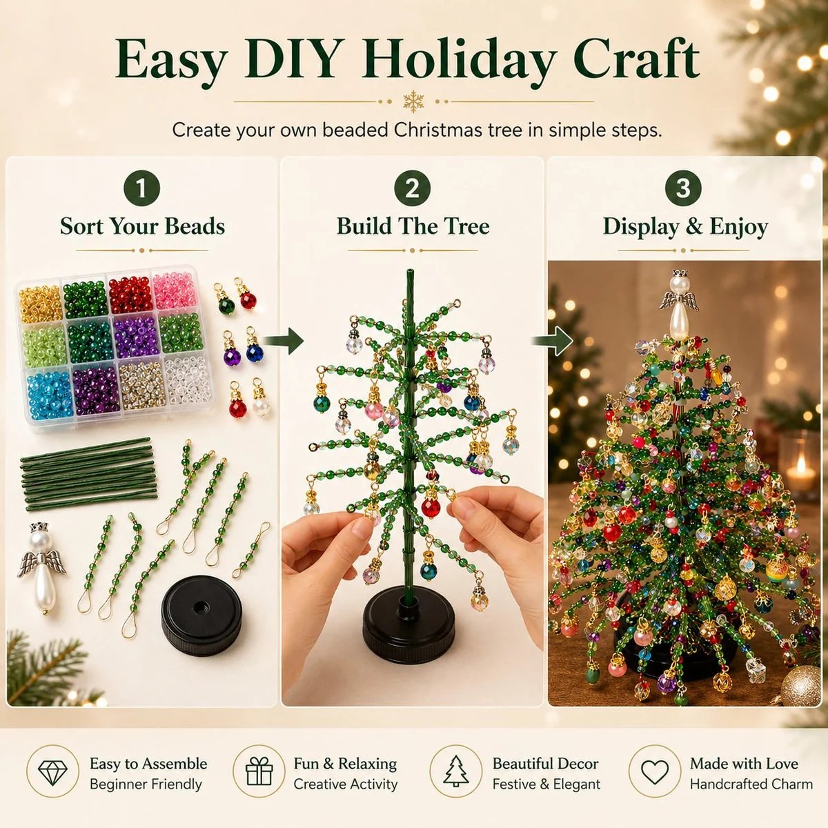Handmade beaded Christmas tree decoration